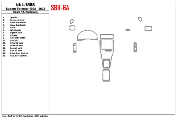 Subaru Forester 1998-2002 Automatic Gearbox, Basic Set, 16 Parts set Interior BD Dash Trim Kit - 1 - Interior Dash Trim Kit Subaru Forester 1998-2002 Automatic Gearbox, Basic Set, 16 Parts set Interior BD Dash Trim Kit - 1 - Interior Dash Trim Kit