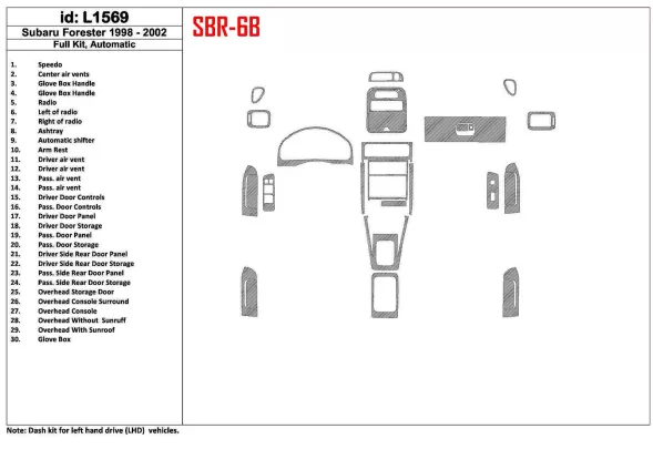 Subaru Forester 1998-2002 Automatic Gearbox, Full Set, 30 Parts set Interior BD Dash Trim Kit - 1 - Interior Dash Trim Kit Subaru Forester 1998-2002 Automatic Gearbox, Full Set, 30 Parts set Interior BD Dash Trim Kit - 1 - Interior Dash Trim Kit