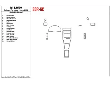 Subaru Forester 1998-2002 handgeschakelde versnellingsbak, basisset, 17-delige set interieur BD dashboardafwerkingsset - 1