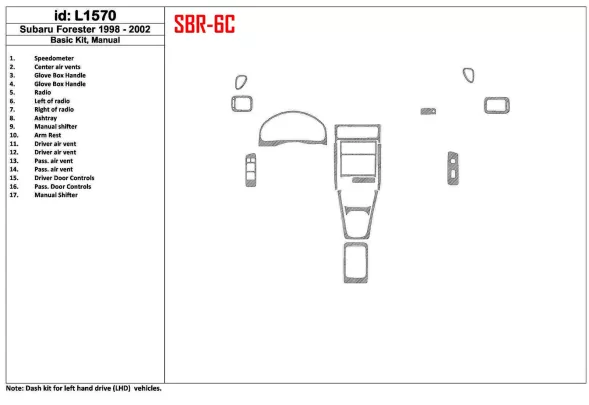 Subaru Forester 1998-2002 Manual Gearbox, Basic Set, 17 Parts set Interior BD Dash Trim Kit - 1 - Interior Dash Trim Kit Subaru Forester 1998-2002 Manual Gearbox, Basic Set, 17 Parts set Interior BD Dash Trim Kit - 1 - Interior Dash Trim Kit