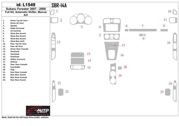 Subaru Forester 2007-2008 Full Set, Automatic Gear, Automatic AC Interior BD Dash Trim Kit - 1 - Interior Dash Trim Kit Subaru Forester 2007-2008 Full Set, Automatic Gear, Automatic AC Interior BD Dash Trim Kit - 1 - Interior Dash Trim Kit