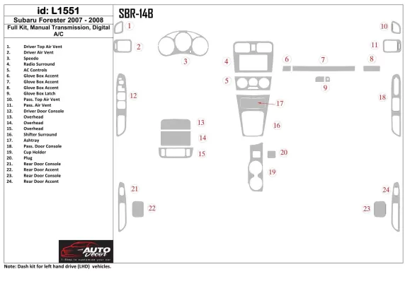 Subaru Forester 2007-2008 Full Set, Automatic Gear, Manual Gearbox AC Interior BD Dash Trim Kit - 1 - Interior Dash Trim Kit Subaru Forester 2007-2008 Full Set, Automatic Gear, Manual Gearbox AC Interior BD Dash Trim Kit - 1 - Interior Dash Trim Kit
