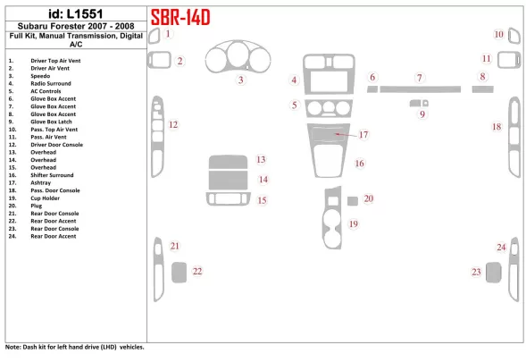 Subaru Forester 2007-2008 Full Set, Manual Gear Box, Automatic AC Interior BD Dash Trim Kit - 1 - Interior Dash Trim Kit Subaru Forester 2007-2008 Full Set, Manual Gear Box, Automatic AC Interior BD Dash Trim Kit - 1 - Interior Dash Trim Kit