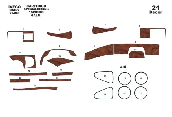 CARTHAGO Iveco camping-car 01.2007 Kit de garniture de tableau de bord intérieur 3D Dash Trim Dekor 21-Parts - 1 CARTHAGO Iveco camping-car 01.2007 Kit de garniture de tableau de bord intérieur 3D Dash Trim Dekor 21-Parts - 1