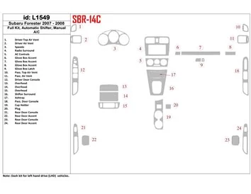 Subaru Forester 2007-2008 Ensemble complet, Boîte de vitesses manuelle, Boîte de vitesses manuelle AC Intérieur BD Dash Trim Kit