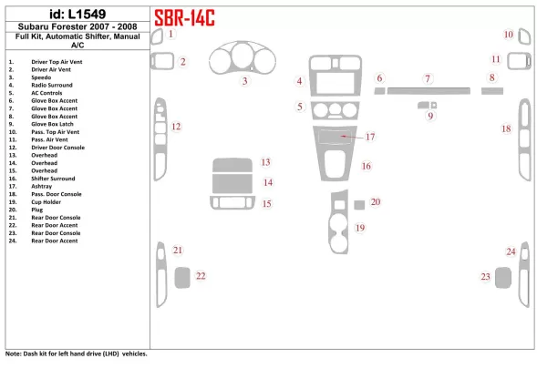 Subaru Forester 2007-2008 Full Set, Manual Gear Box, Manual Gearbox AC Interior BD Dash Trim Kit - 1 - Interior Dash Trim Kit Subaru Forester 2007-2008 Full Set, Manual Gear Box, Manual Gearbox AC Interior BD Dash Trim Kit - 1 - Interior Dash Trim Kit