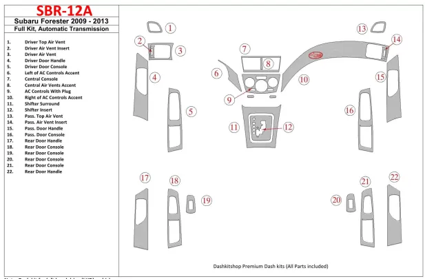 Subaru Forester 2009-UP Full Set, Automatic Gear Interior BD Dash Trim Kit - 1 - Interior Dash Trim Kit Subaru Forester 2009-UP Full Set, Automatic Gear Interior BD Dash Trim Kit - 1 - Interior Dash Trim Kit