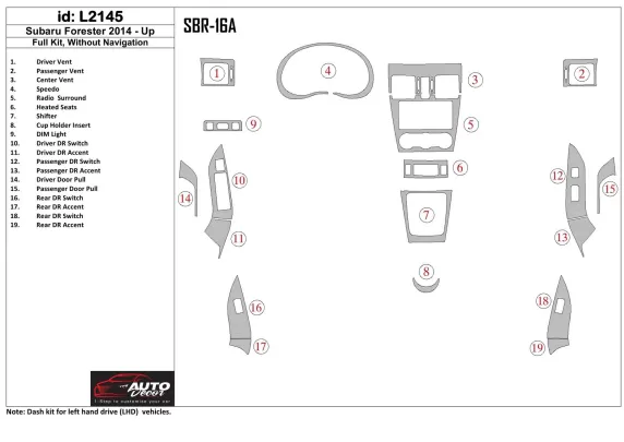 Subaru Forester 2014-UP Full Set, With NAVI Interior BD Dash Trim Kit - 1 - Interior Dash Trim Kit Subaru Forester 2014-UP Full Set, With NAVI Interior BD Dash Trim Kit - 1 - Interior Dash Trim Kit