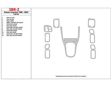 Subaru Impreza 1996-2001 Ensemble complet de garnitures de tableau de bord intérieur BD - 1