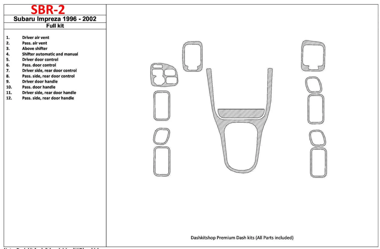 Subaru Impreza 1996-2001 Volledige set interieur BD dashboardafwerkingsset - 1