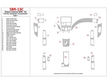 Subaru Impreza 2009-UP Volledige set, automatische versnellingsbak Type 1 Interieur BD Dash Trim Kit - 1