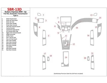 Subaru Impreza 2009-UP Volledige set, Automatic Gear Type 2 Interior BD Dash Trim Kit - 1