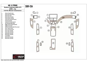 Subaru Impreza 2009-UP Ensemble complet, kit de garniture de tableau de bord intérieur BD pour boîte de vitesses manuelle - 1
