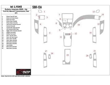 Subaru Impreza 2009-UP Ensemble complet, boîte de vitesses manuelle, Kit de garniture de tableau de bord STI Interior BD - 1