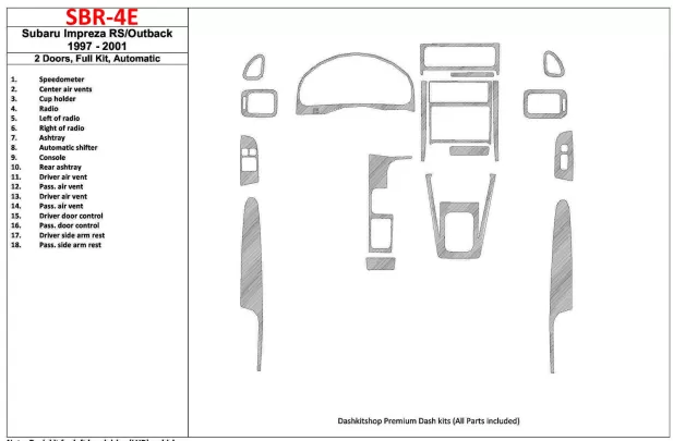 Subaru Impreza RS 1997-UP 2 portes, boîte de vitesses automatique, ensemble complet, ensemble de 18 pièces Kit de garniture de t