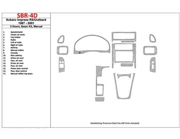Subaru Impreza RS 1997-UP 2 portes, boîte de vitesses manuelle, ensemble de base, ensemble de 17 pièces Kit de garniture de tabl