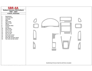 Subaru Impreza RS 1997-UP 4 portes, boîte de vitesses automatique, ensemble de 18 pièces Kit de garniture de tableau de bord int