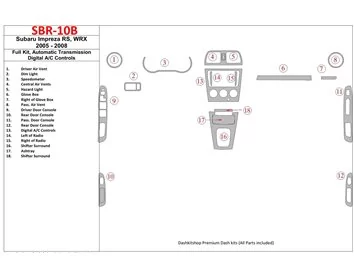 Subaru Impreza WRX 2005-2008 Ensemble complet, vitesse automatique, kit de garniture de tableau de bord intérieur BD à contrôle 