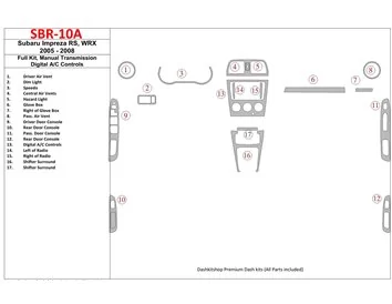 Subaru Impreza WRX 2005-2008 Ensemble complet, boîte de vitesses manuelle, kit de garniture de tableau de bord intérieur BD à co