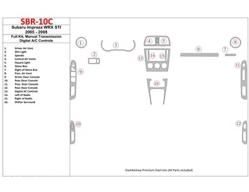 Subaru Impreza WRX 2005-2008 Ensemble complet, boîte de vitesses manuelle, kit de garniture de tableau de bord intérieur BD à co