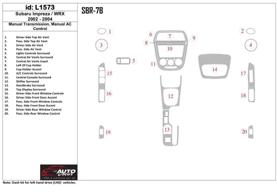 Subaru Impreza/WRX 2002-2004 Boîte de vitesses manuelle, boîte de vitesses manuelle AC Control Interior BD Dash Trim Kit - 1