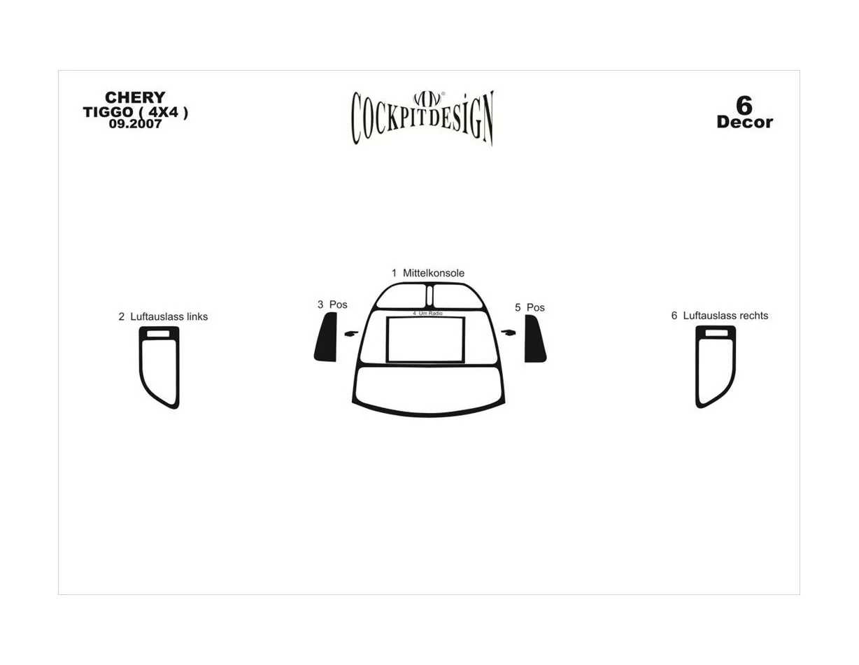 Chery Tiggo 4x4 09.2007 3D Interior Dashboard Trim Kit Dash Trim Dekor 6-Parts - 1 - Interior Dash Trim Kit