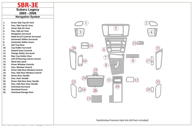Subaru Legacy 2005-2006 With NAVI system Interior BD Dash Trim Kit - 1 - Interior Dash Trim Kit Subaru Legacy 2005-2006 With NAVI system Interior BD Dash Trim Kit - 1 - Interior Dash Trim Kit