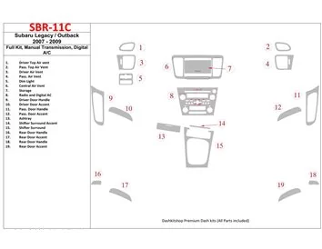 Subaru Legacy 2007-2009 Ensemble complet, boîte de vitesses manuelle, kit de garniture de tableau de bord BD intérieur AC automa