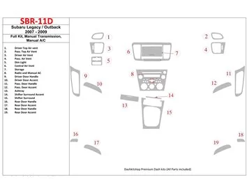 Subaru Legacy 2007-2009 Ensemble complet, Boîte de vitesses manuelle, Boîte de vitesses manuelle AC Intérieur BD Dash Trim Kit -