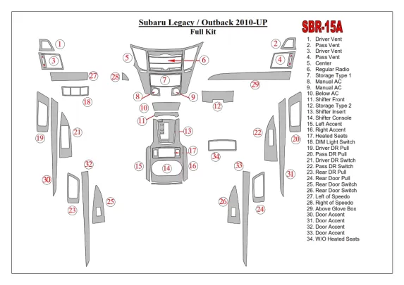 Subaru Legacy 2010-2014 Kit de garniture de tableau de bord intérieur 3D Dash Trim Dekor 47-Parts - 1 Subaru Legacy 2010-2014 Kit de garniture de tableau de bord intérieur 3D Dash Trim Dekor 47-Parts - 1