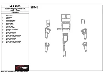 Subaru Legacy Outback 1995-1999 Boîte de vitesses automatique, kit de garniture de tableau de bord intérieur BD 19 pièces - 1