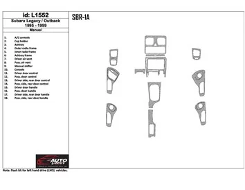 Subaru Legacy Outback 1995-1999 Boîte de vitesses manuelle, kit de garniture de tableau de bord intérieur BD 18 pièces - 1