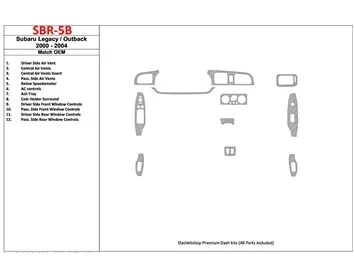 Subaru Legacy Outback 2000-2004 avec kit de garniture de tableau de bord intérieur BD en bois OEM - 1