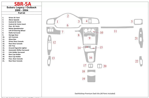 Subaru Legacy Outback 2000-2004 Without OEM Wood Kit Interior BD Dash Trim Kit - 1 - Interior Dash Trim Kit Subaru Legacy Outback 2000-2004 Without OEM Wood Kit Interior BD Dash Trim Kit - 1 - Interior Dash Trim Kit