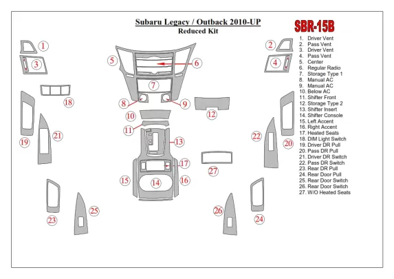 Subaru Outback 2010-UP Kit de garnitures de tableau de bord intérieur BD - 1