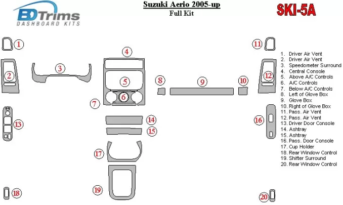 Suzuki Aerio 2005-UP Volledige set interieur BD dashboardafwerkingsset - 1