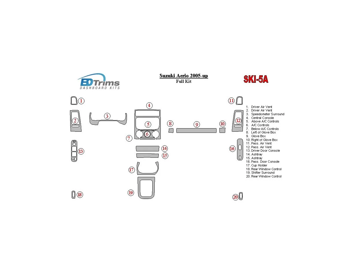 Suzuki Aerio 2005-UP Volledige set interieur BD dashboardafwerkingsset - 1