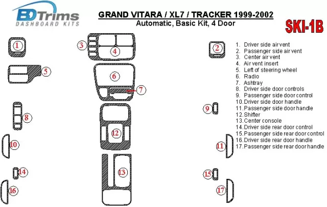 Suzuki Grand Vitara 1999-2002 Suzuki Gr Vitara/XL7,1999-UP, automatische versnellingsbak, basisset, 4 deuren interieur BD dashb Suzuki Grand Vitara 1999-2002 Suzuki Gr Vitara/XL7,1999-UP, automatische versnellingsbak, basisset, 4 deuren interieur BD dashb