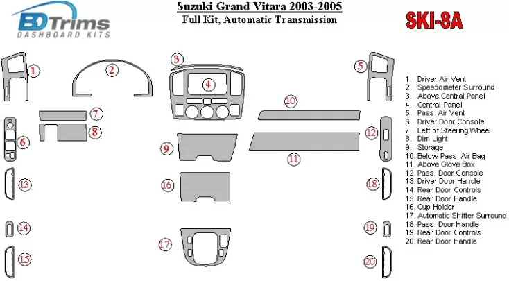 Suzuki Grand Vitara 2003-2005 Full Set, Automatic mission Interior BD Dash Trim Kit - 1 - Interior Dash Trim Kit Suzuki Grand Vitara 2003-2005 Full Set, Automatic mission Interior BD Dash Trim Kit - 1 - Interior Dash Trim Kit