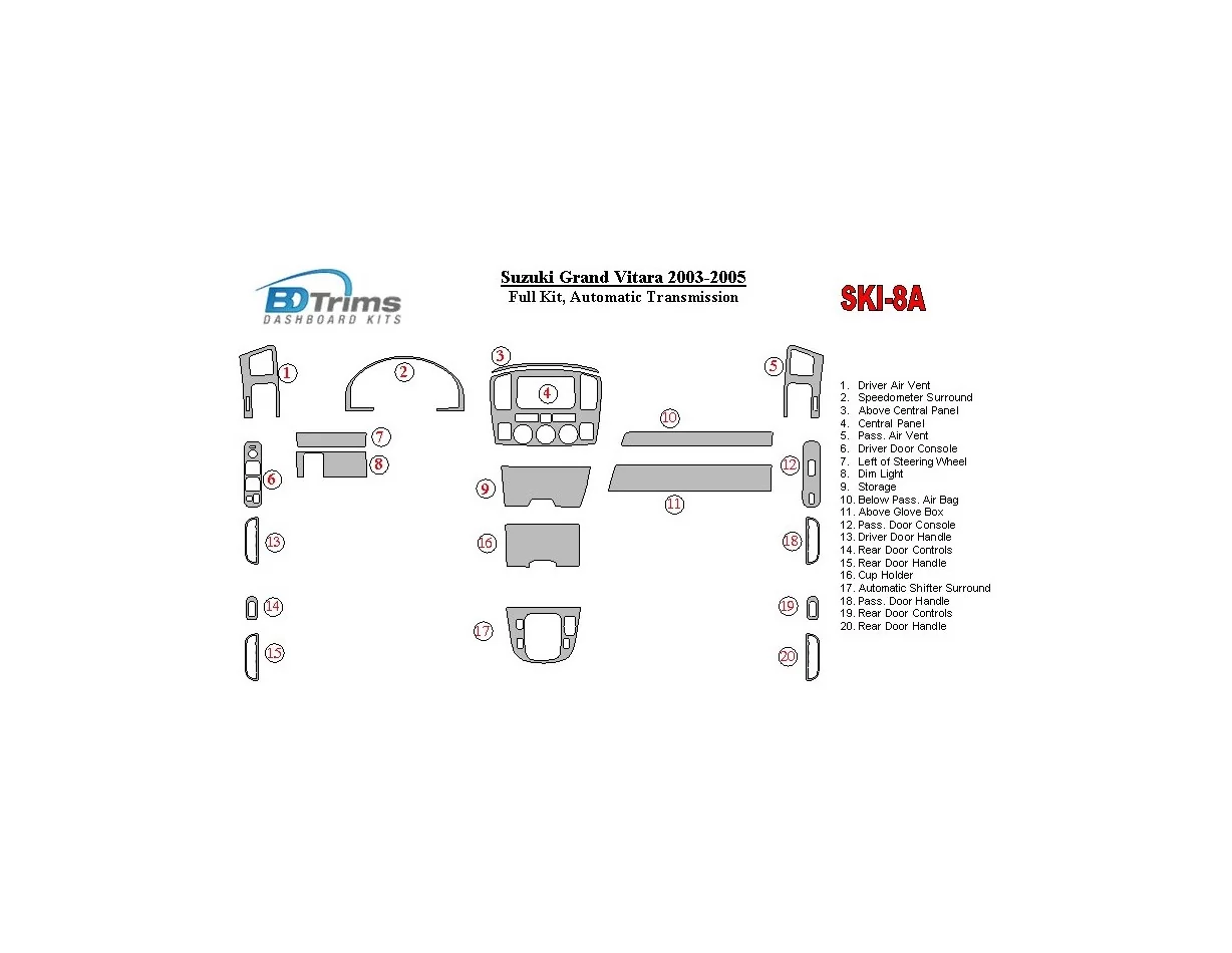 Suzuki Grand Vitara 2003-2005 Full Set, Automatic mission Interior BD Dash Trim Kit - 1 - Interior Dash Trim Kit