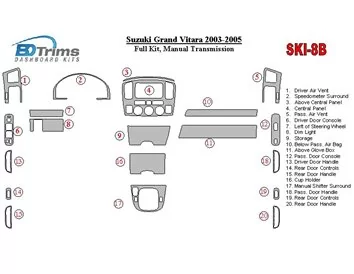 Suzuki Grand Vitara 2003-2005 Ensemble complet, kit de garniture de tableau de bord intérieur BD pour boîte de vitesses manuelle