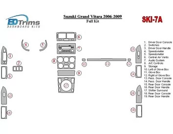 Suzuki Grand Vitara 2006-2009 Ensemble complet de garnitures de tableau de bord intérieur BD - 1