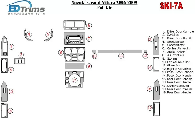 Suzuki Grand Vitara 2006-2009 Full Set Interior BD Dash Trim Kit - 1 - Interior Dash Trim Kit Suzuki Grand Vitara 2006-2009 Full Set Interior BD Dash Trim Kit - 1 - Interior Dash Trim Kit