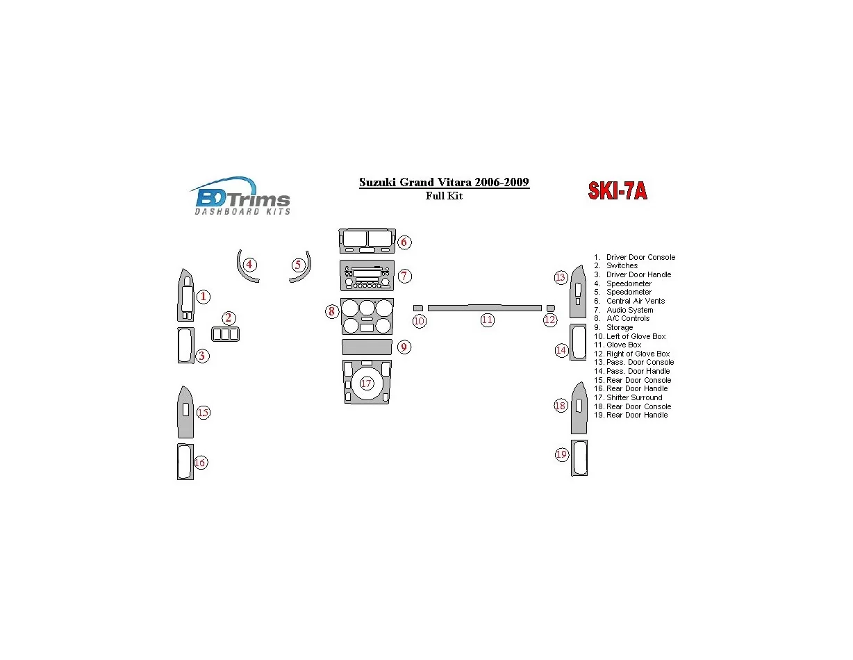 Suzuki Grand Vitara 2006-2009 Full Set Interior BD Dash Trim Kit - 1 - Interior Dash Trim Kit