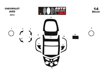 Chevrolet Aveo 2012 Kit de garniture de tableau de bord intérieur 3D Dash Trim Dekor 14-Parts - 1