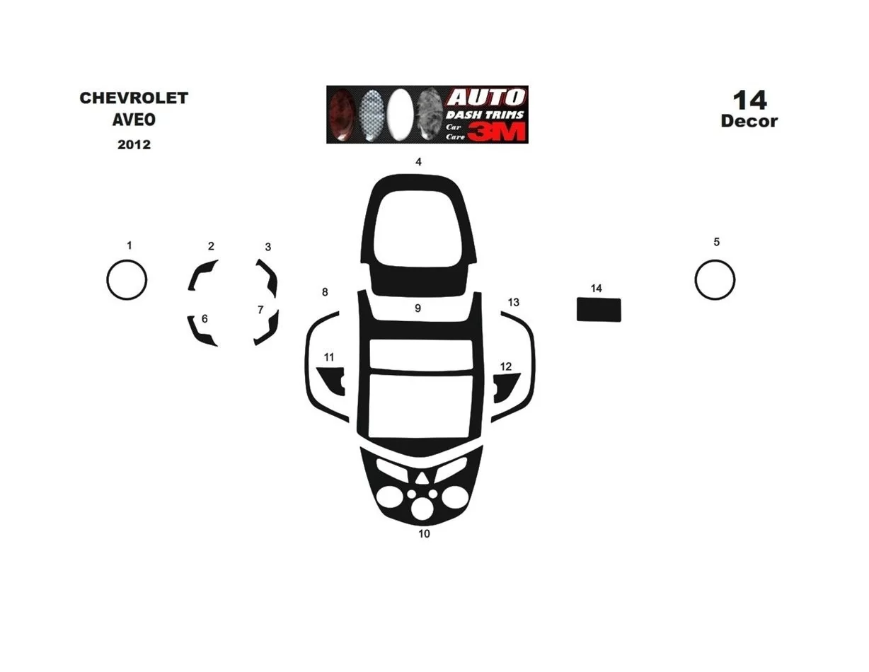 Chevrolet Aveo 2012 3D Interior Dashboard Trim Kit Dash Trim Dekor 14-Parts - 1 - Interior Dash Trim Kit