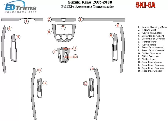 Suzuki Reno 2005-UP volledige set, automatische versnellingsbak interieur BD dashboardafwerkingsset - 1 Suzuki Reno 2005-UP volledige set, automatische versnellingsbak interieur BD dashboardafwerkingsset - 1