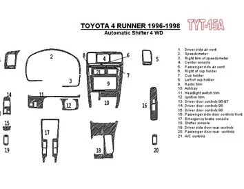 Toyota 4 Runner 1996-1998 Boîte de vitesses automatique, 4 roues motrices, kit de garniture de tableau de bord intérieur BD 21 p