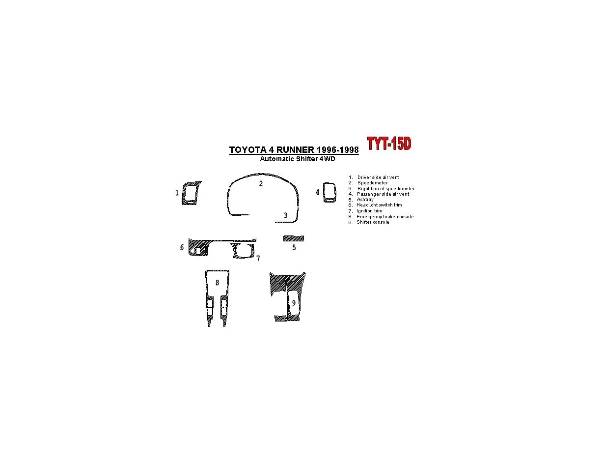 Boîte de vitesses automatique Toyota 4 Runner 1996-1998, 4 roues motrices, conformité OEM, kit de garniture de tableau de bord i