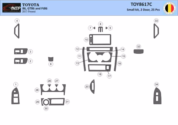 Toyota 86 2017-2021 Kit de garniture de tableau de bord intérieur 3D Dash Trim Dekor 25-Parts - 1 Toyota 86 2017-2021 Kit de garniture de tableau de bord intérieur 3D Dash Trim Dekor 25-Parts - 1